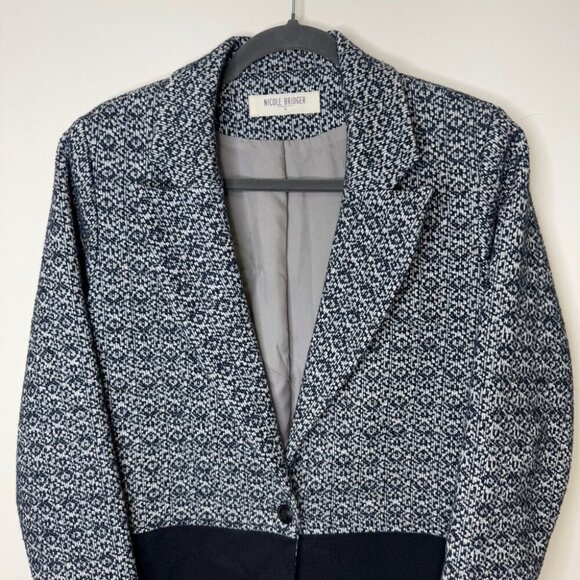 Nicole Bridger Ethically Made Tweed Wool Hemp Blend Color Block Blazer Coat Sz 4 - Picture 2 of 14
